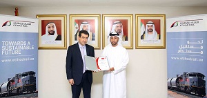 Faris Saif Al Mazrouei, Acting CEO of Etihad Rail received the ISO 9001 certificate