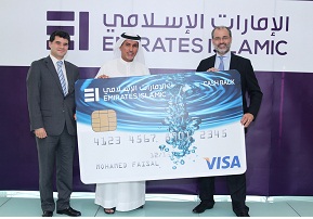 Gil Goncalves Azevedo, Head of Marketing & Business Development, Emirates Islamic, Jamal Bin Ghalaita, Chief Executive Officer, Emirates Islamic and Marcello Baricordi, General Manager,VISA-UAE at the launch of the Cash Back Card