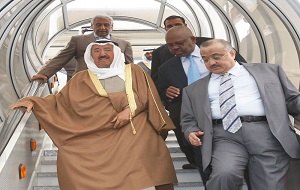 His Highness the Amir Sheikh Sabah Al-Ahmad Al-Jaber Al-Sabah arrives at London