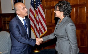 Ali Shareef Al Emadi, the Minister of Finance  with  Penny Pritzker, US Secretary of Commerce