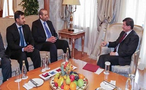 Minister Ahmet Davutoglu , Turkish Prime Minister Ahmet Davutoglu with Sheikh Ahmed bin Jassim bin Mohamed Al-Thani,  Minister of Economy and Commerce 
